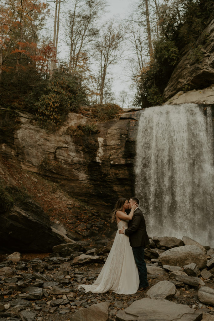 Bride and Groom portraits at a waterfall
