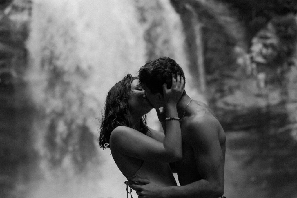 A man and woman eloping at a waterfall in Asheville, North Carolina