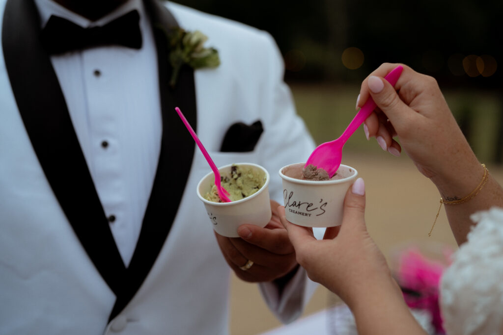 A unique wedding idea of skipping the tradition of having cake and having an ice cream stand instead