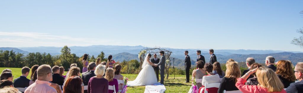 A wedding venue that has a view of the Blue Ridge mountains