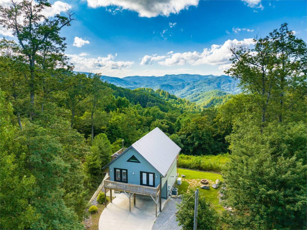 Cozy mountain cabin Airbnb for an intimate wedding or elopement in North Carolina, overlooking the Blue Ridge Mountains