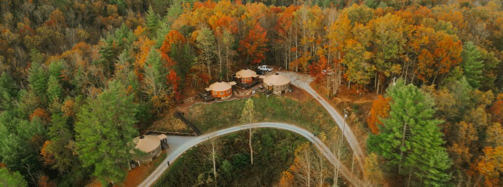 an overhead view the Sky Ridge Yurts of Bryson City perfect for an outdoor inspired elopement
