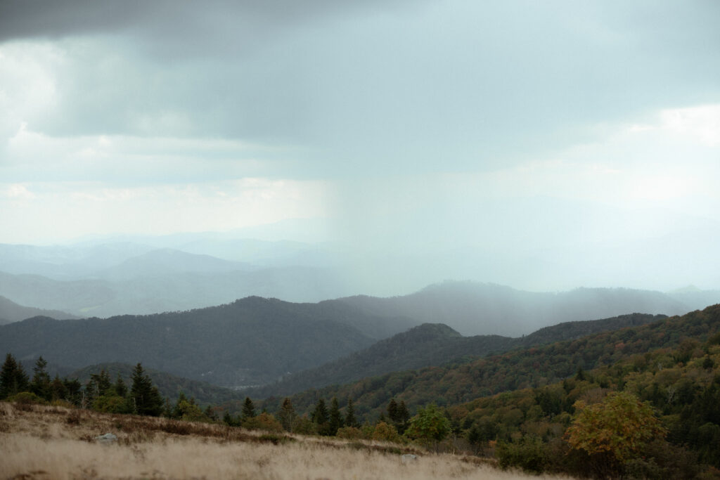 The view of the rolling hills from Carver's Gap with a storm rolling in 